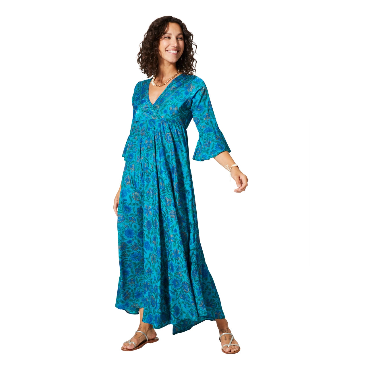 Aller Simplement Robe Maxi Bohème à Manches 3/4 Bleu foncé