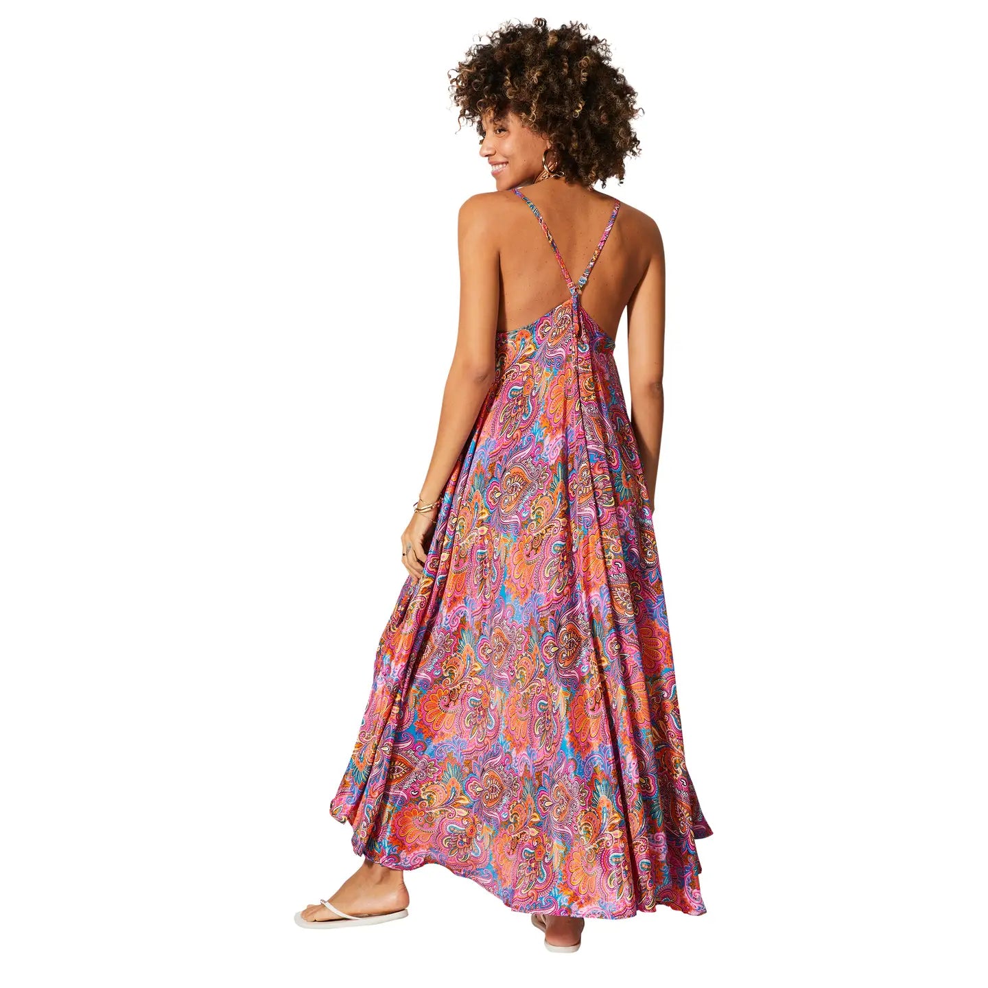 Aller Simplement Robe été longue sans manches. Rose orange