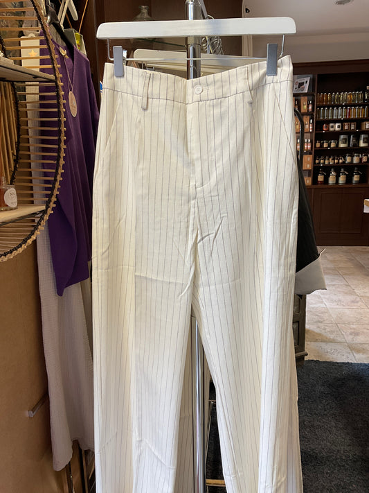 Attentif pantalon beige rayé P2412