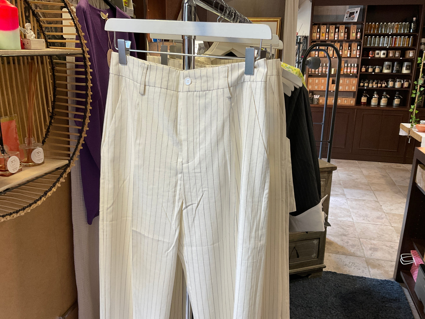 Attentif pantalon beige rayé P2412