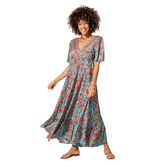 Aller Simplement ROBE ÉTÉ LONGUE MANCHES 3/4 turquoise