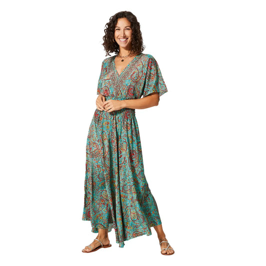 Aller Simplement ROBE ÉTÉ LONGUE MANCHES COURTES verte