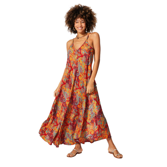 Aller simplement ROBE ÉTÉ LONGUE SANS MANCHES orange rouge