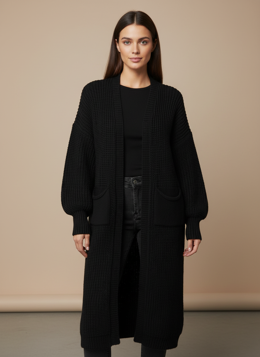 Loriane Gilet long maille noir